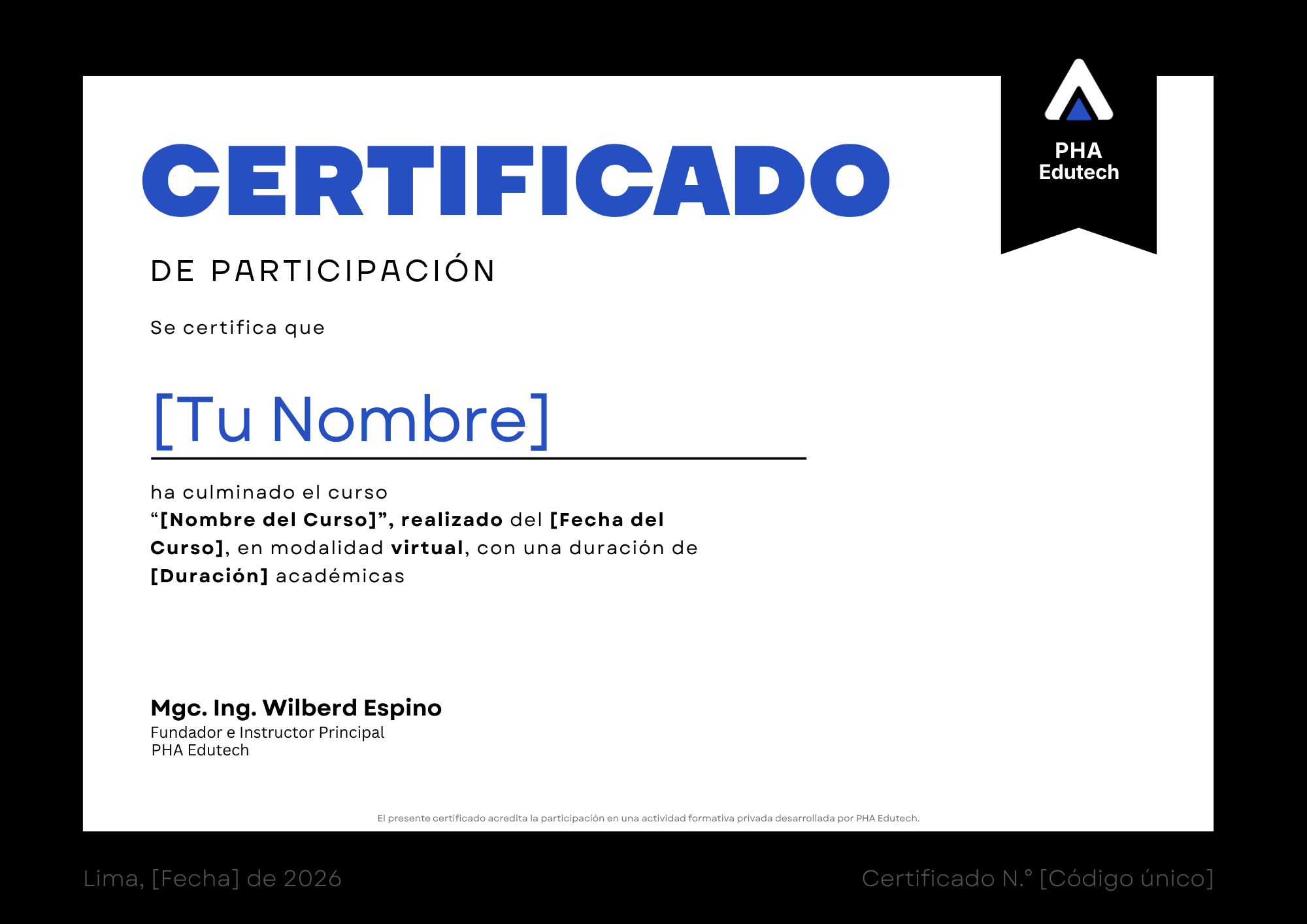 Certificado de Participación Oficial — PHA Edutech