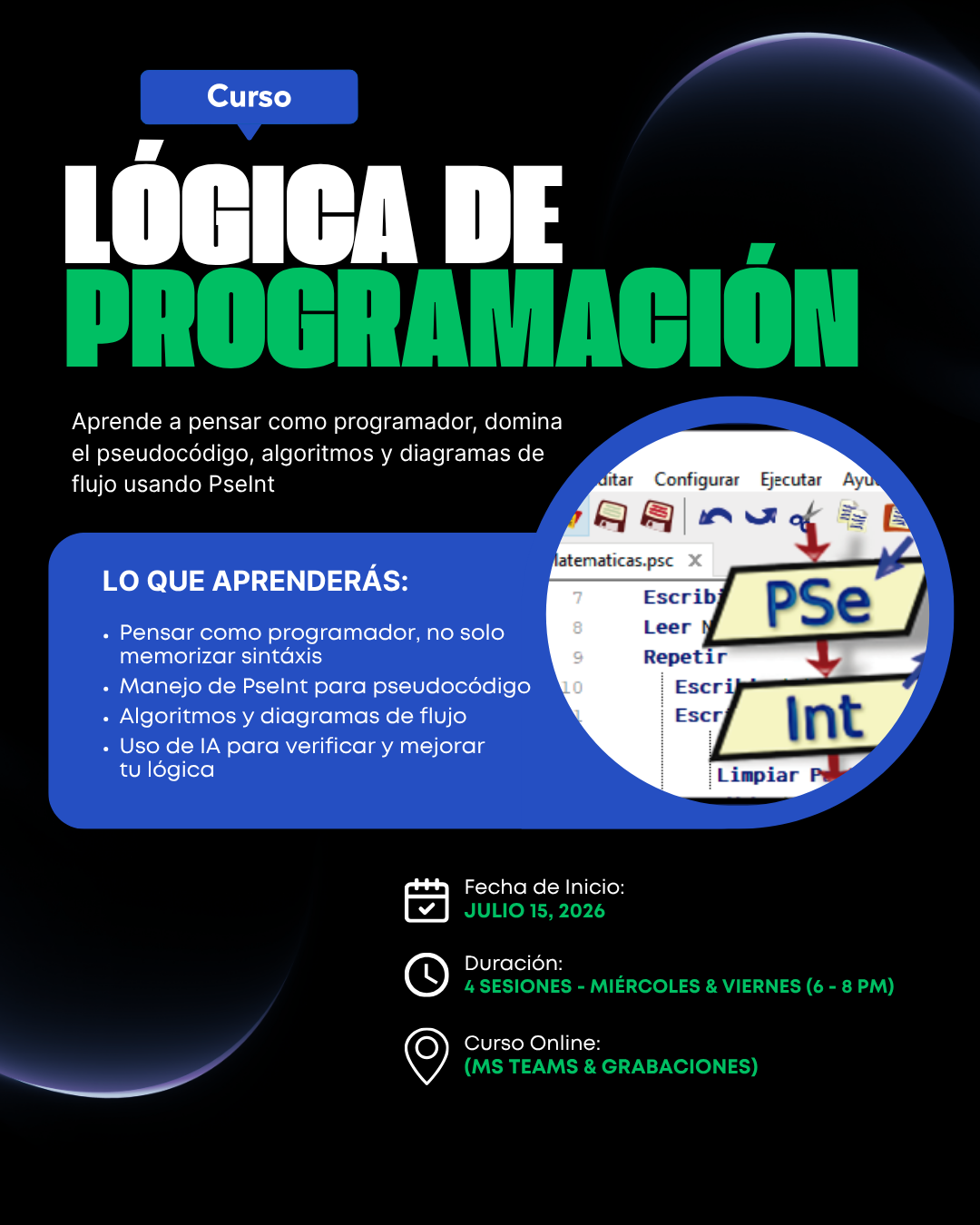 Curso Lógica de Programación — Inicio 15 de Julio